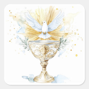 Sticker Carré Calice de l'Eucharistie Colombe du Saint-Esprit Co