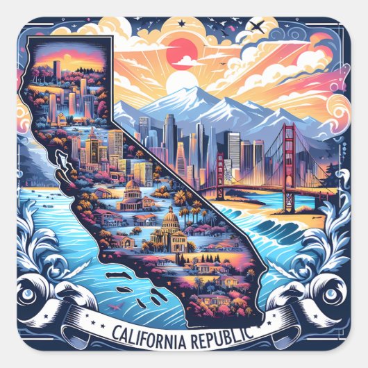 Sticker Carré California Map Vector Art (Devant)