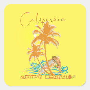 Sticker Carré Californie, Bouton Porte - clé T-Shirt, été paradi