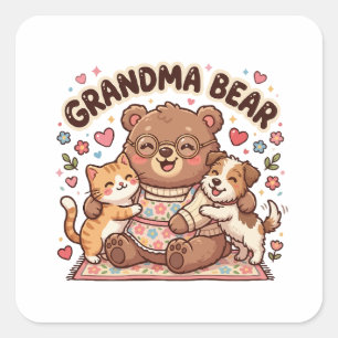 Sticker Carré Câlin mignon de grand-mère ours