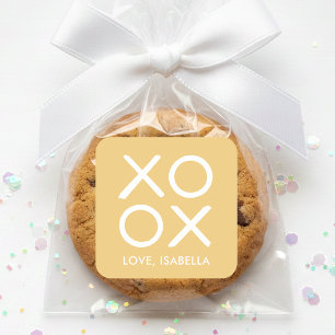 Sticker Carré Câlins et bisous XOXO Jaune Faveur d'amour mignonn