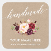 Sticker Carré Calligraphie artisanale Bourgogne Floral Kraft Pet (Devant)