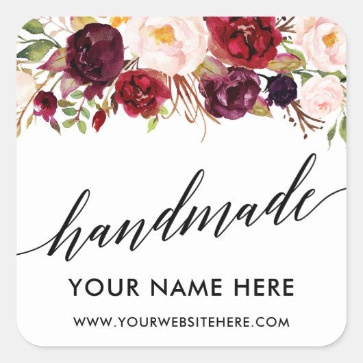 Sticker Carré Calligraphie artisanale Bourgogne Floral Petit (Devant)