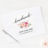 Sticker Carré Calligraphie artisanale Pink Floral Petit (Enveloppe)