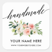 Sticker Carré Calligraphie artisanale rose blanc Floral Petit (Devant)