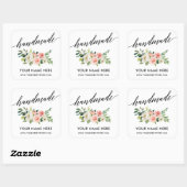 Sticker Carré Calligraphie artisanale rose blanc Floral Petit (Feuille)