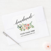 Sticker Carré Calligraphie artisanale rose blanc Floral Petit (Enveloppe)