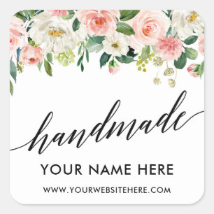 Sticker Carré Calligraphie artisanale rose blanc Floral Petit