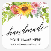 Sticker Carré Calligraphie artisanale Tournesol Floral Petit (Devant)