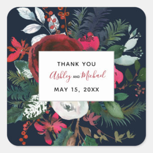 Sticker Carré CALLIGRAPHIE + BLOOM Date du Mariage de la Bourg