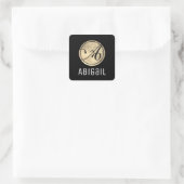 Sticker Carré Calligraphie classique simple Monogramme or et noi (Sac)