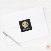 Sticker Carré Calligraphie classique simple Monogramme or et noi (Enveloppe)