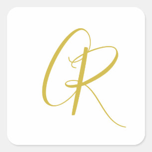 Sticker Carré Calligraphie couleur or monogramme moderne minimal