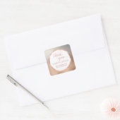 Sticker Carré Calligraphie de feuille d'or rose merci (Enveloppe)