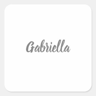 Sticker Carré Calligraphie Elégant Gris Blanc Plaine Nom simple