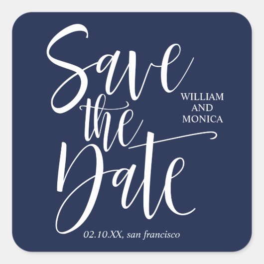 Sticker Carré Calligraphie en gras | NAVY Blue White mariage mod (Devant)