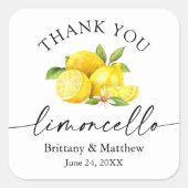 Sticker Carré Calligraphie Limoncello Aquarelle Citrons Merci (Devant)
