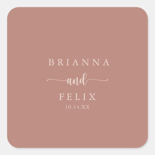 Sticker Carré Calligraphie Mariage en terre cuite Enveloppe Phoq (Devant)