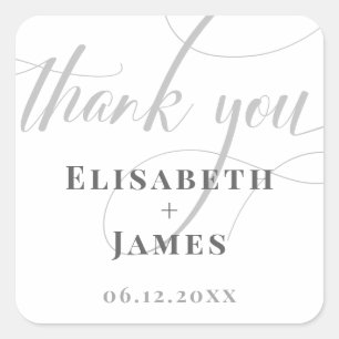 Sticker Carré Calligraphie minimaliste blanche et grise Mariage