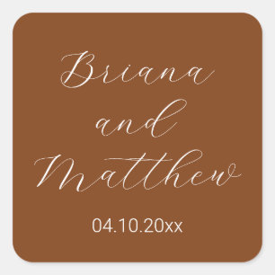 Sticker Carré Calligraphie minimaliste de mariage en terre cuite