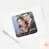 Sticker Carré Calligraphie moderne Couple Photo Mariage Merci (Enveloppe)