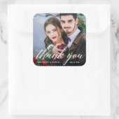 Sticker Carré Calligraphie moderne Couple Photo Mariage Merci (Sac)
