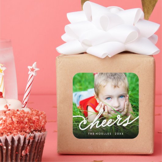 Sticker Carré Calligraphie moderne de fête pour photo "Cheers" (Fête)