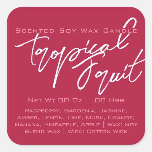 Sticker Carré Calligraphie moderne Lettrer bougie rose foncé (Devant)