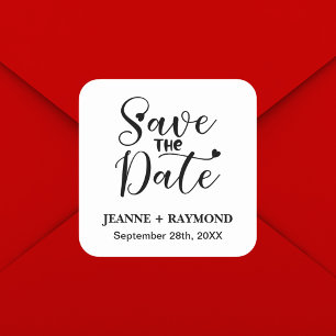 Sticker Carré Calligraphie Moderne Simple Mariage Carte "Save th