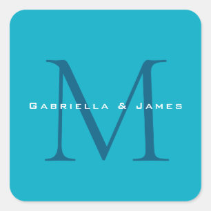 Sticker Carré Calligraphie monogramme Azure Blue Modern Plain