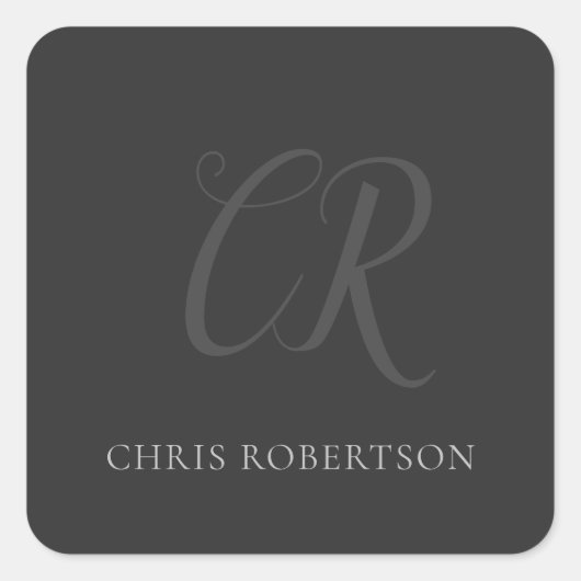 Sticker Carré Calligraphie Monogramme Nom Black Grey Cadeau pers (Devant)