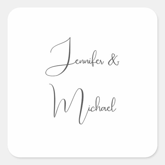 Sticker Carré Calligraphie Noms Élégant Plat Simple Gris Blanc (Devant)