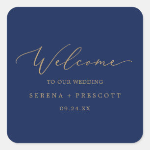 Sticker Carré Calligraphie Or Délicate   Bienvenue au Mariage de