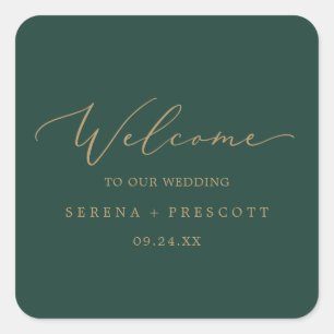 Sticker Carré Calligraphie Or Délicate   Bienvenue au Mariage ve