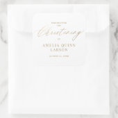 Sticker Carré Calligraphie Or Simple Elegant Script Christening (Sac)