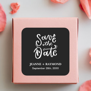 Sticker Carré Calligraphie Romantique Faire-Part de Mariage Noir