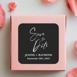 Sticker Carré Calligraphie Romantique Faire-Part de Mariage Noir