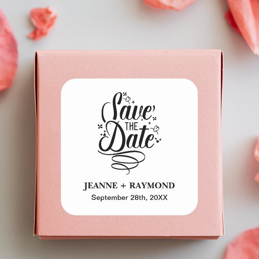 Sticker Carré Calligraphie romantique Mariage personnalisé Enreg