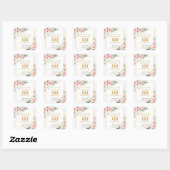 Sticker Carré Calligraphie rose rousse roses verdure 60 ans (Feuille)