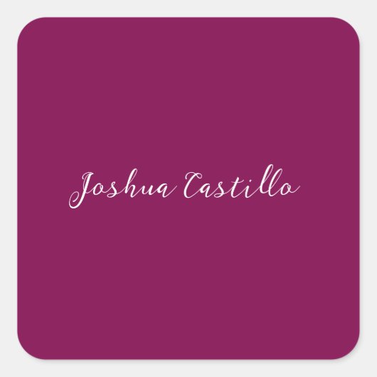 Sticker Carré Calligraphie Simple Couleur Vin Nom Professionnel (Devant)