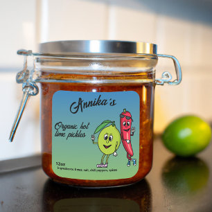 Sticker Carré Camarades citron et poivre Dessin animé drôle Lime