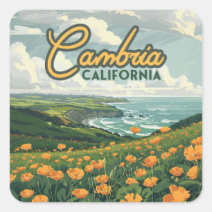 Sticker Carré Cambria Californie Pies Fleurs Côte Pacifique