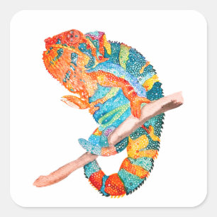 Sticker Carré Caméléon aquarelle vibrant