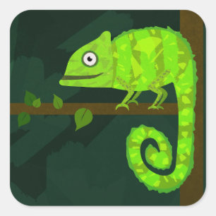 Sticker Carré Caméléon mignon vert