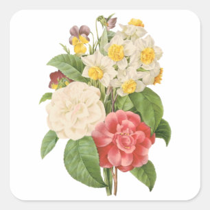 Sticker Carré Camélia Fleurs de Narcisse Floral Vintage par Redo