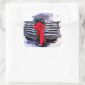 Sticker Carré Camion antique avec couronne de Noël festive (Sac)