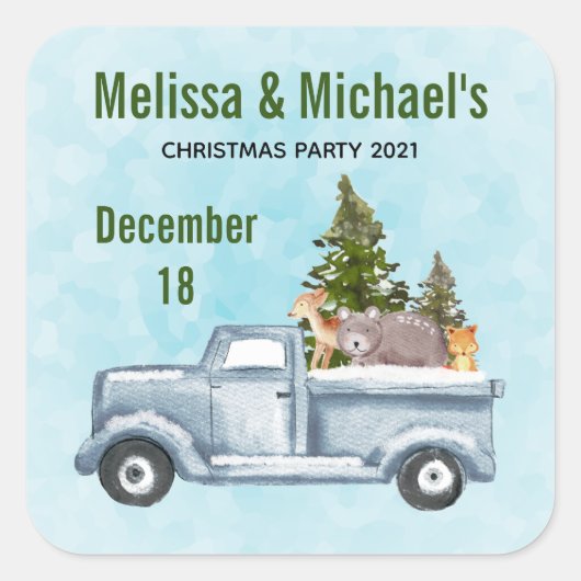 Sticker Carré Camion de Noël avec de mignons animaux Économisez (Devant)