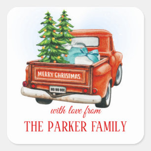 Sticker Carré Camion de Noël branché avec arbre de Noël