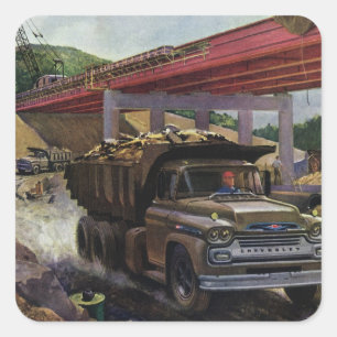 Sticker Carré Camion de vidange vintage d'entreprise sur un chan