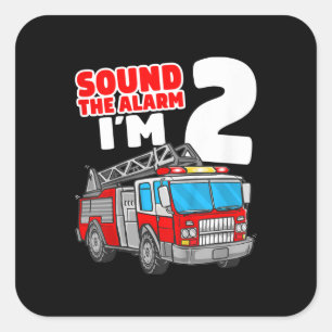 Sticker Carré Camion d'incendie 2 ans pompier 2e anniversaire